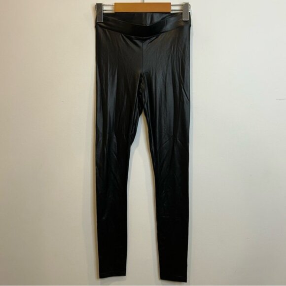 Bebe Shiny Faux Leather Stretch Leggings Black - Picture 2 of 5